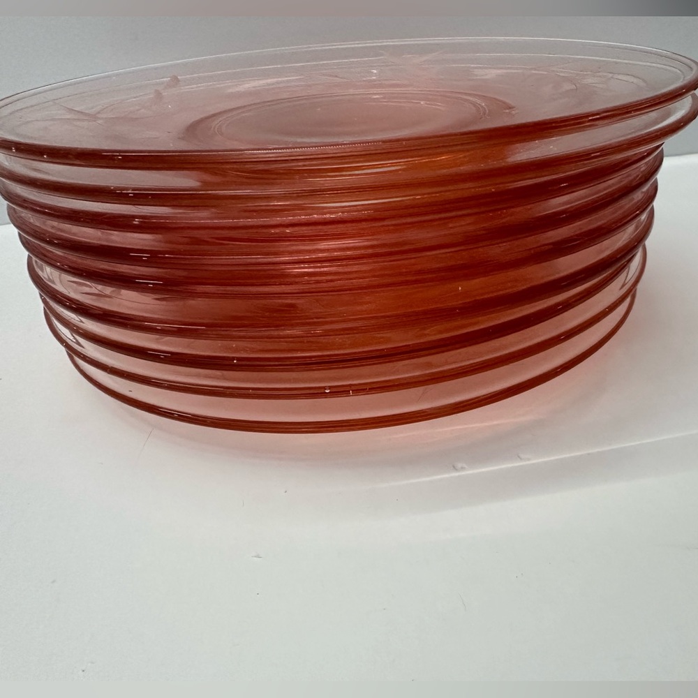 Vintage Pink Depression Glass 8” plates (9)